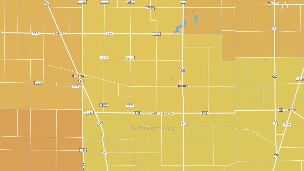 Rossburg, OH Map of Robbery Rates