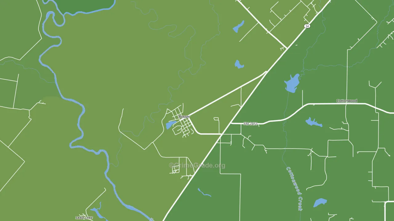 Rosser, TX Map of Robbery Rates