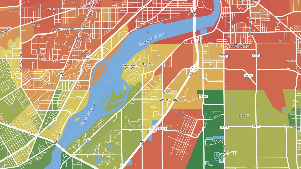 Rossford, OH Map of Robbery Rates