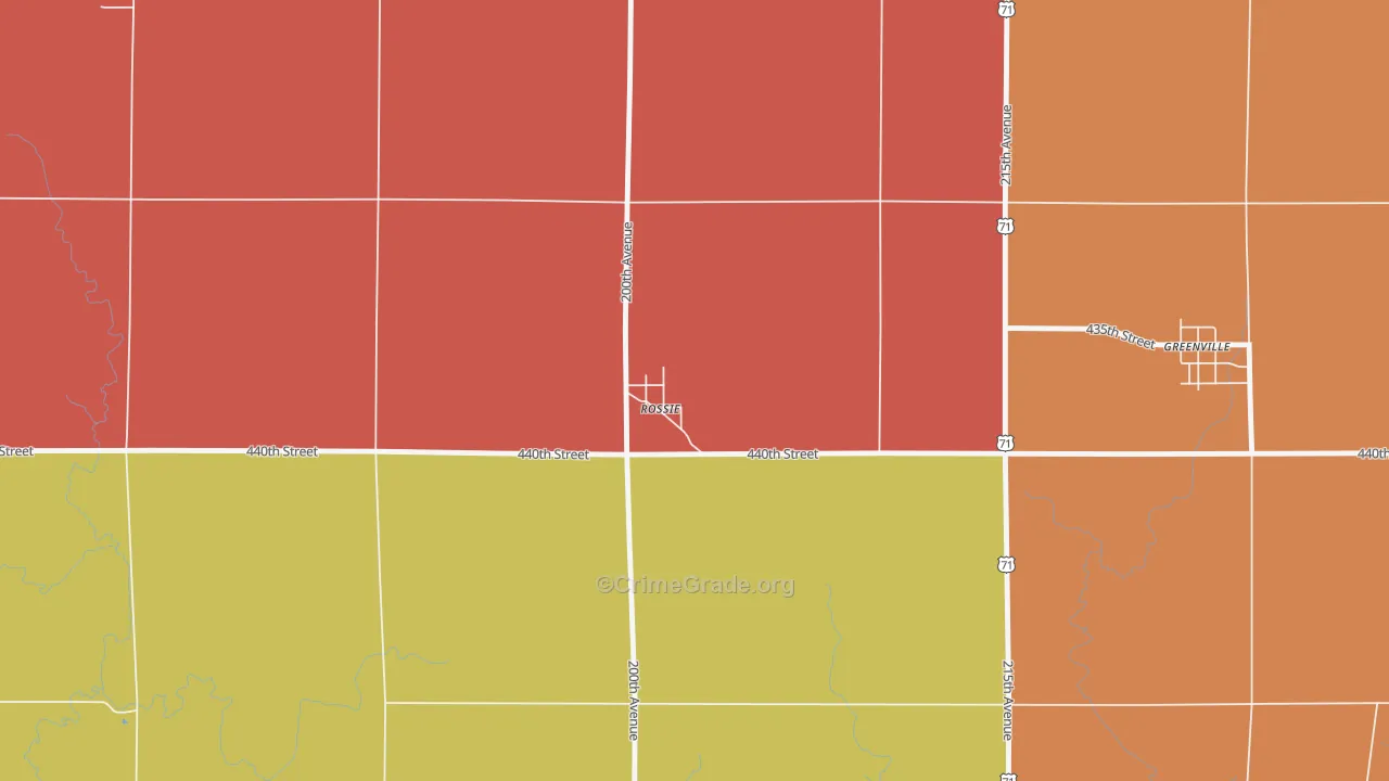 Rossie, IA Map of Robbery Rates