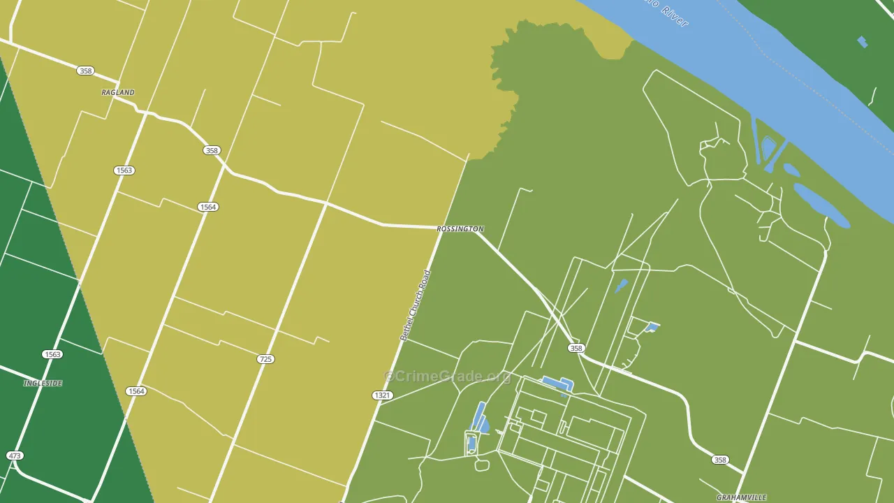 Rossington, KY Map of Robbery Rates
