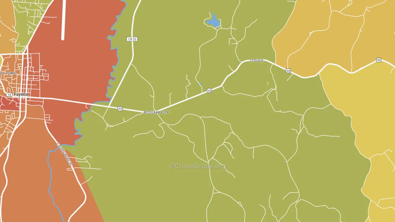 Rossland City, AL Map of Robbery Rates