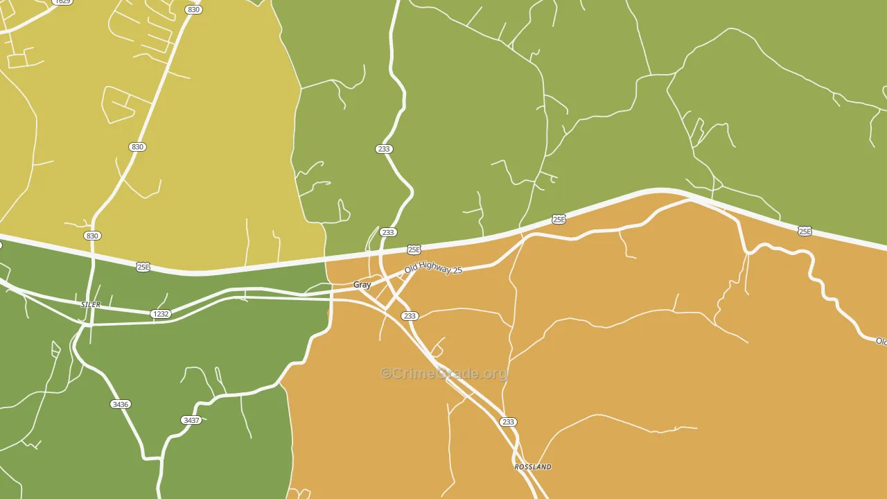 Rossland, KY Map of Robbery Rates