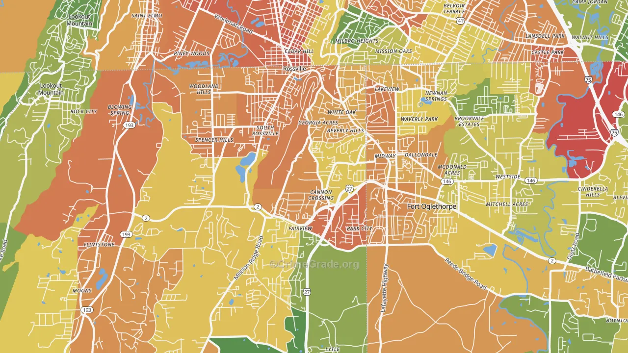 Rossville, GA Map of Robbery Rates