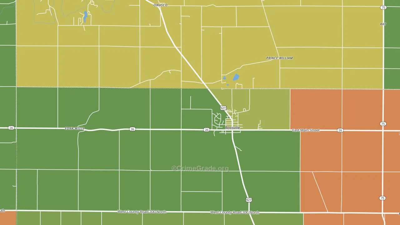 Rossville, IN Map of Robbery Rates