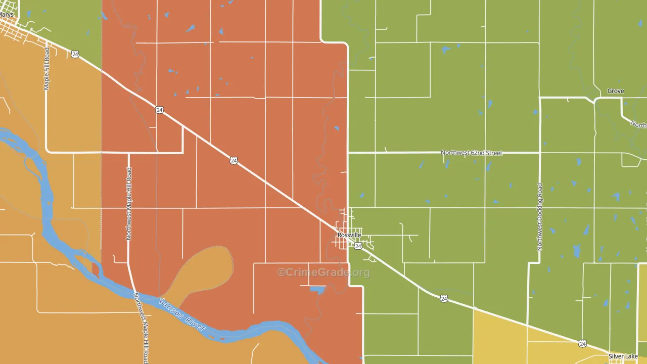 Rossville, KS Map of Robbery Rates