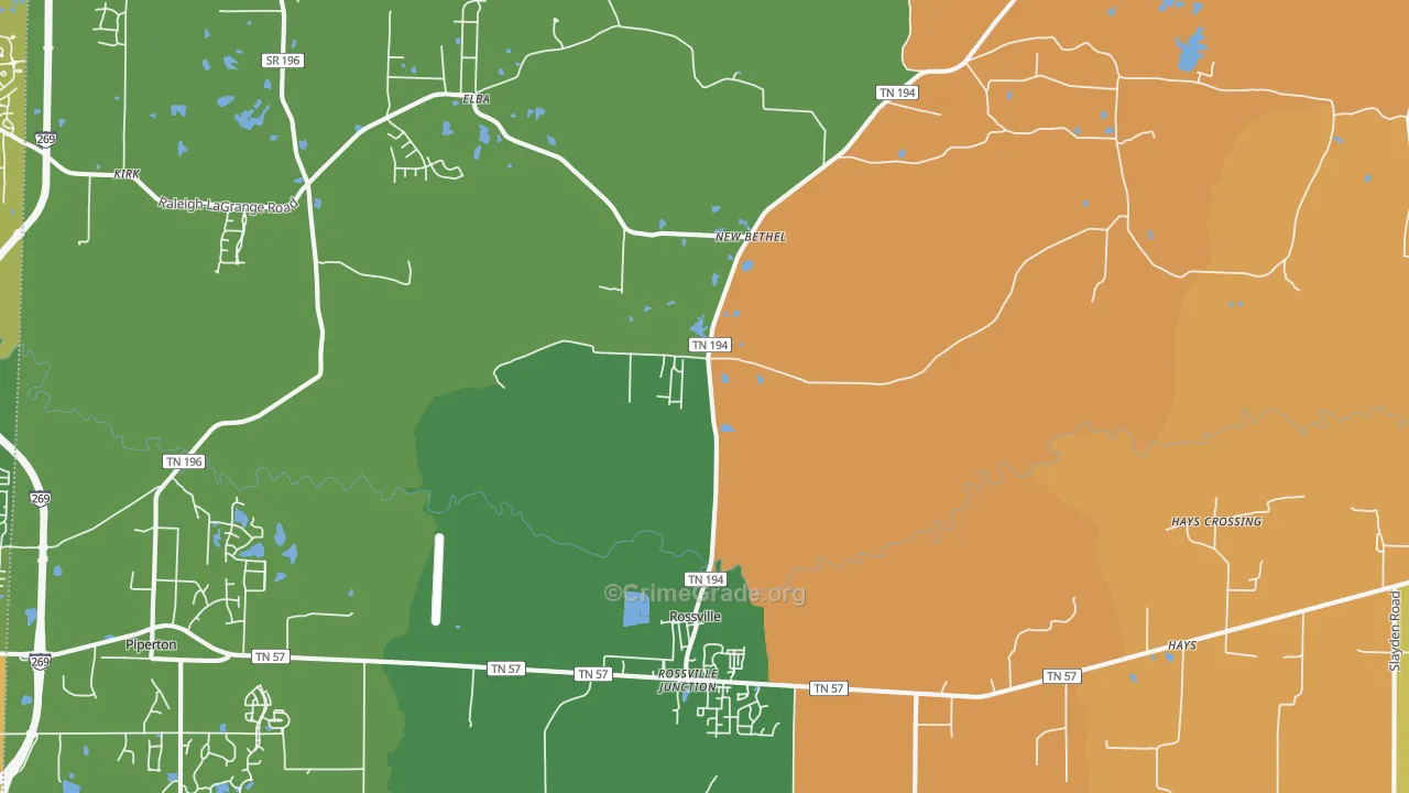 Rossville, TN Map of Robbery Rates