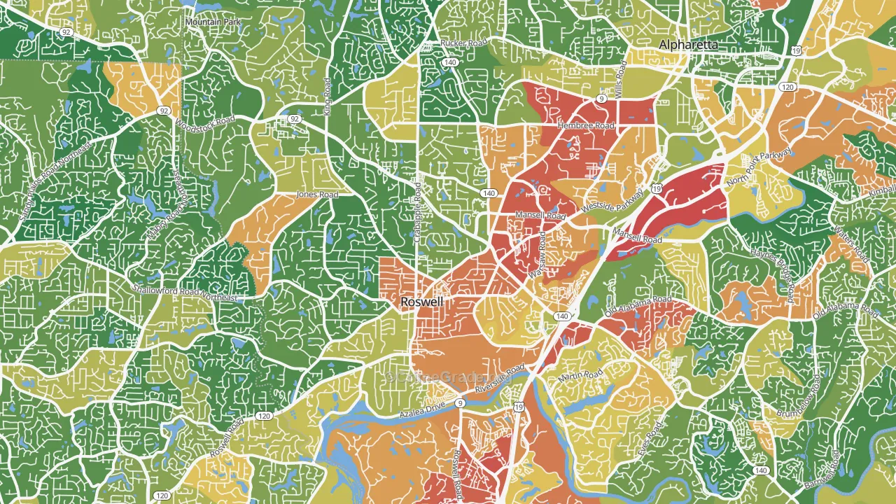 Roswell, GA Map of Robbery Rates