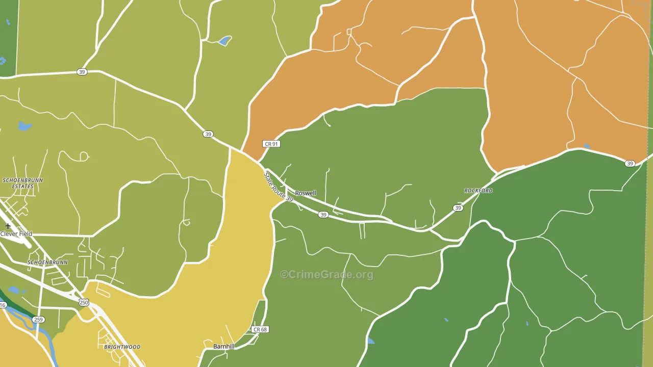 Roswell, OH Map of Robbery Rates