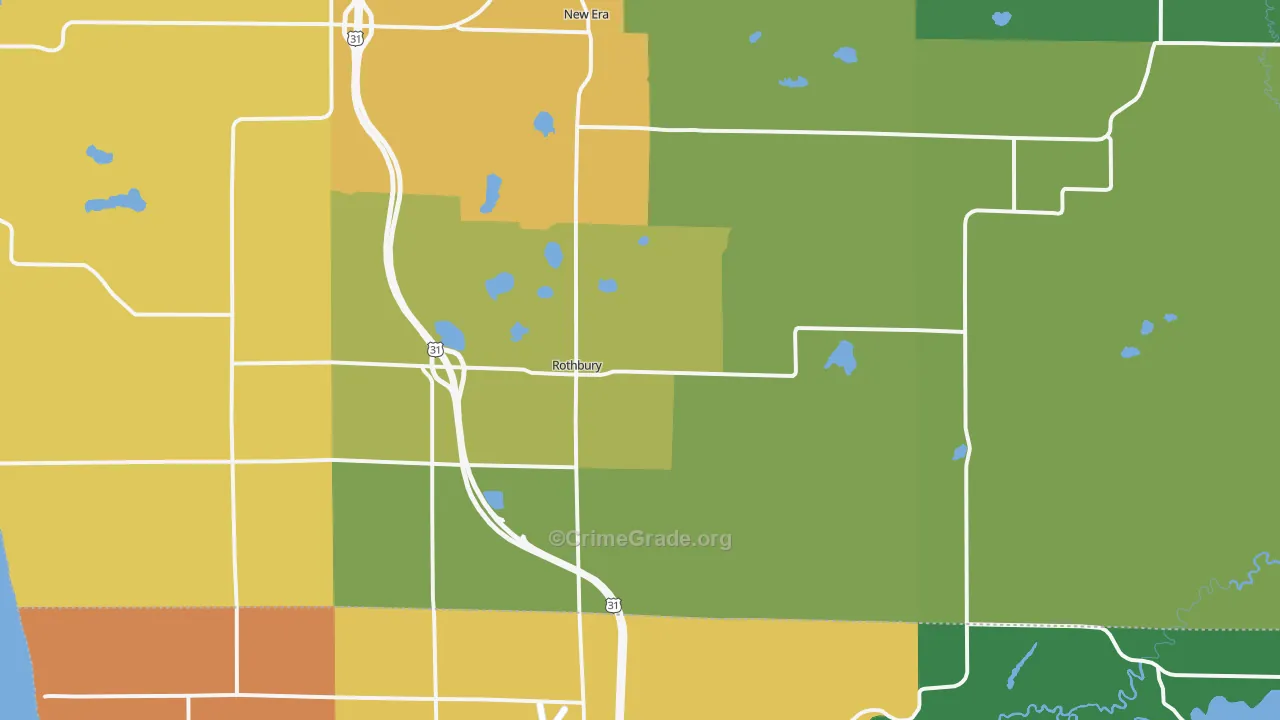 Rothbury, MI Map of Robbery Rates