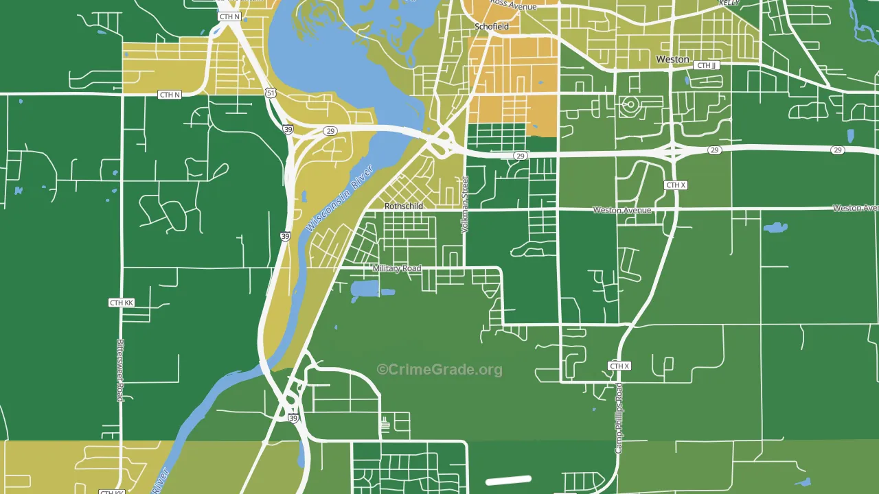 Rothschild, WI Map of Robbery Rates