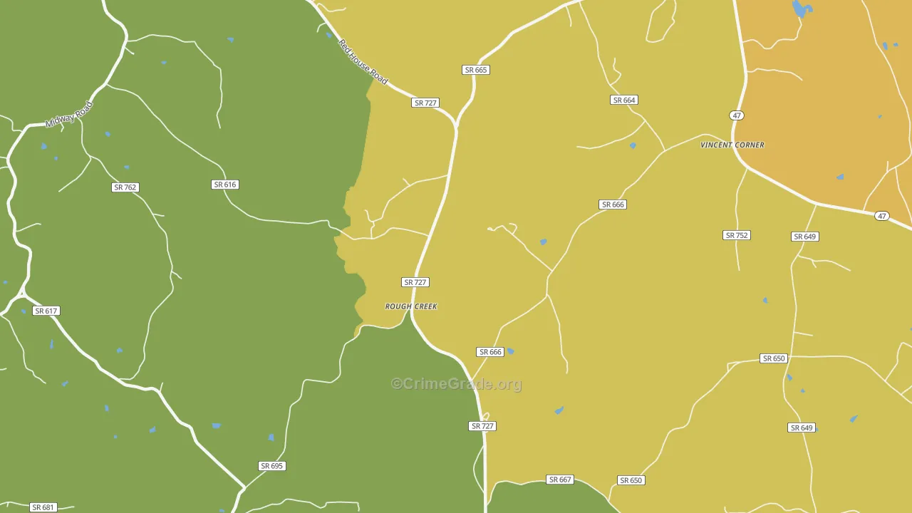 Rough Creek, VA Map of Robbery Rates