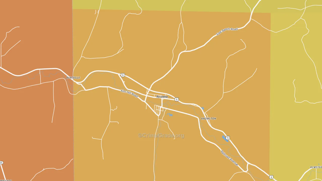 Roulette, PA Map of Robbery Rates