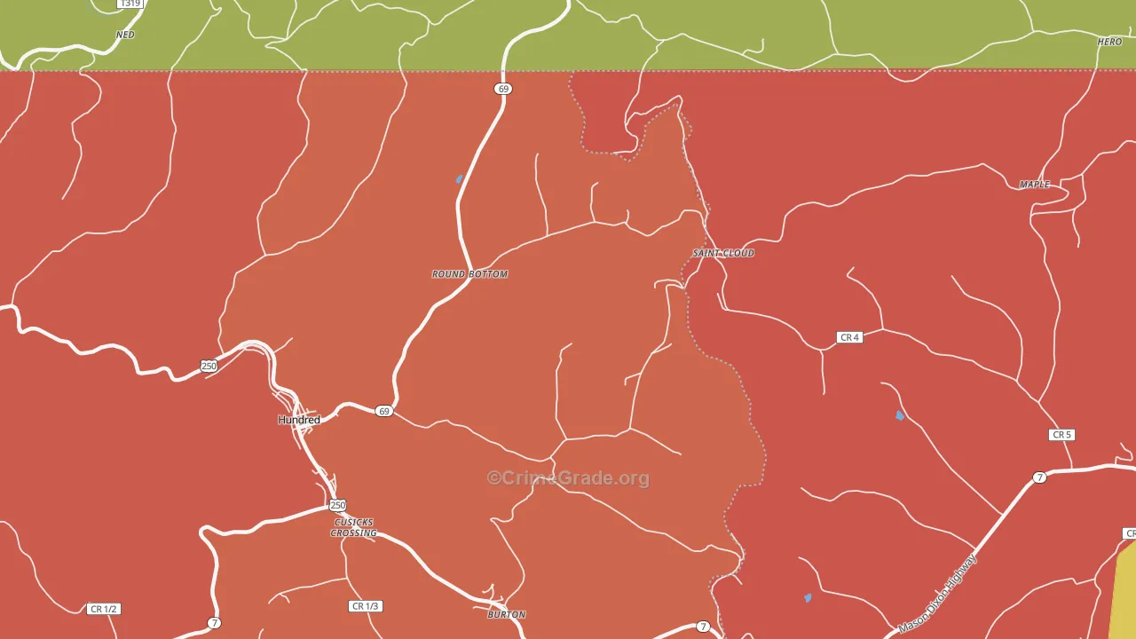 Round Bottom, WV Map of Robbery Rates