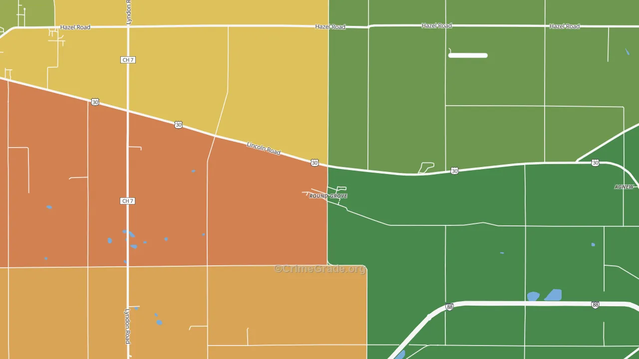 Round Grove, IL Map of Robbery Rates