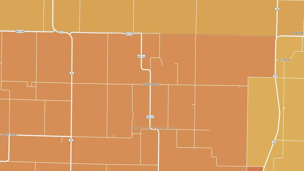 Round Grove, MO Map of Robbery Rates