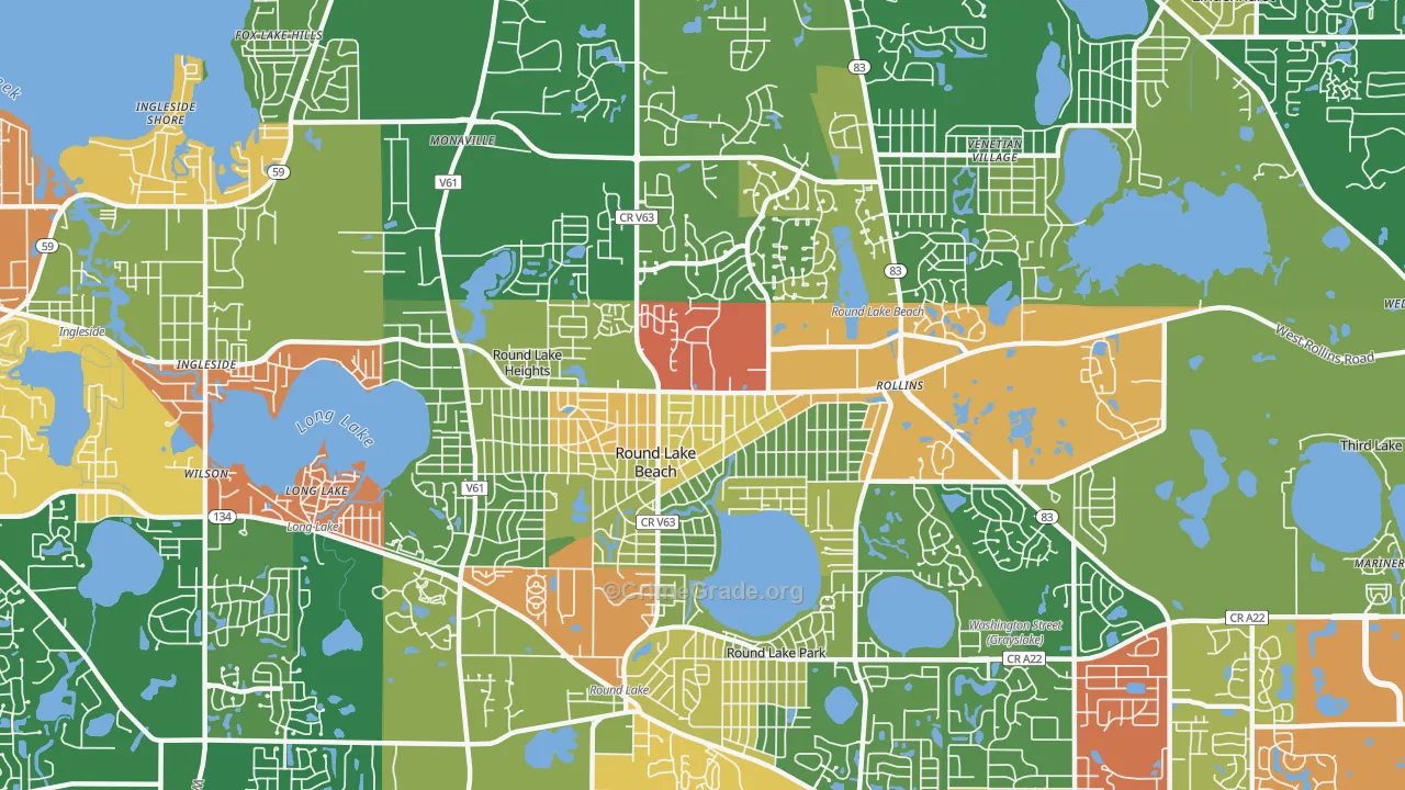 Round Lake Beach, IL Map of Robbery Rates