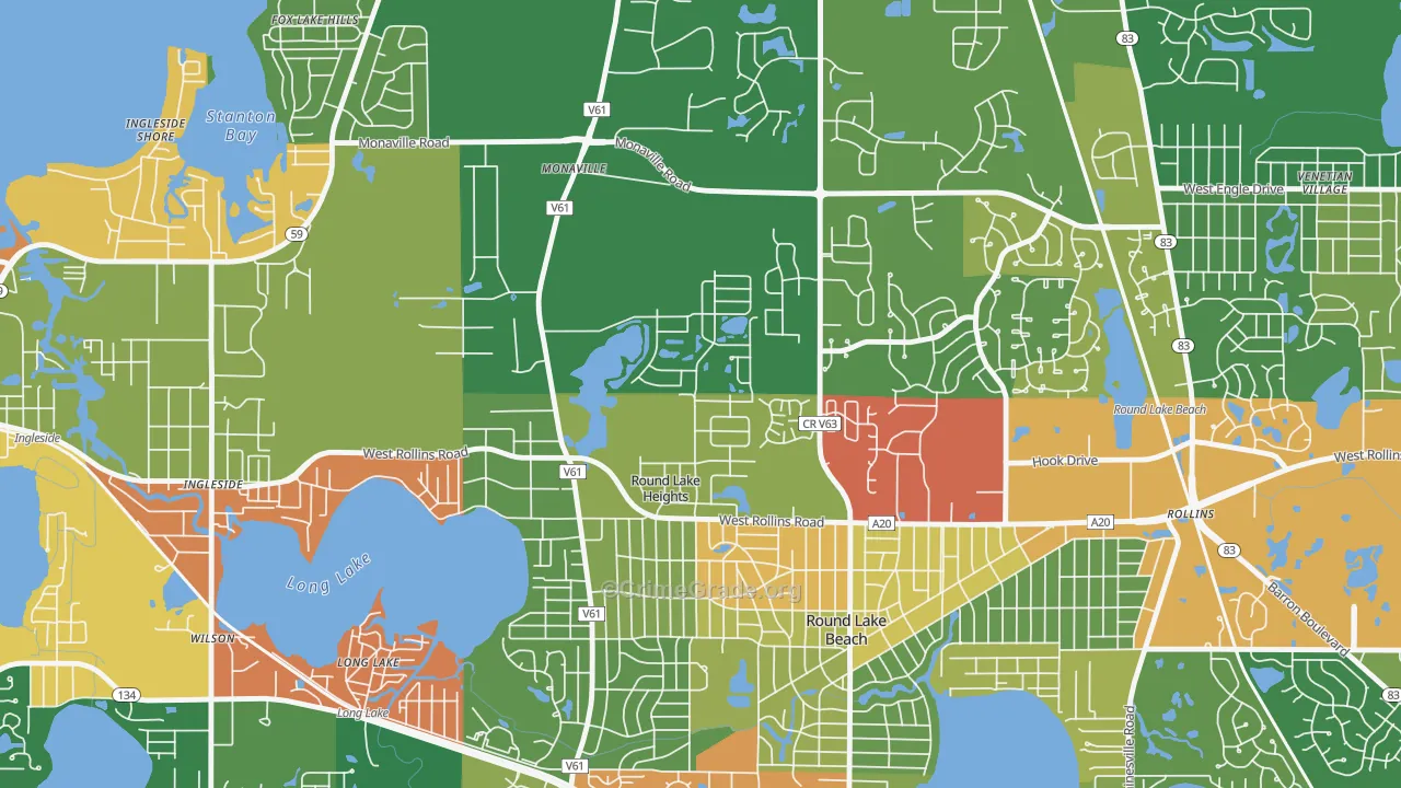 Round Lake Heights, IL Map of Robbery Rates