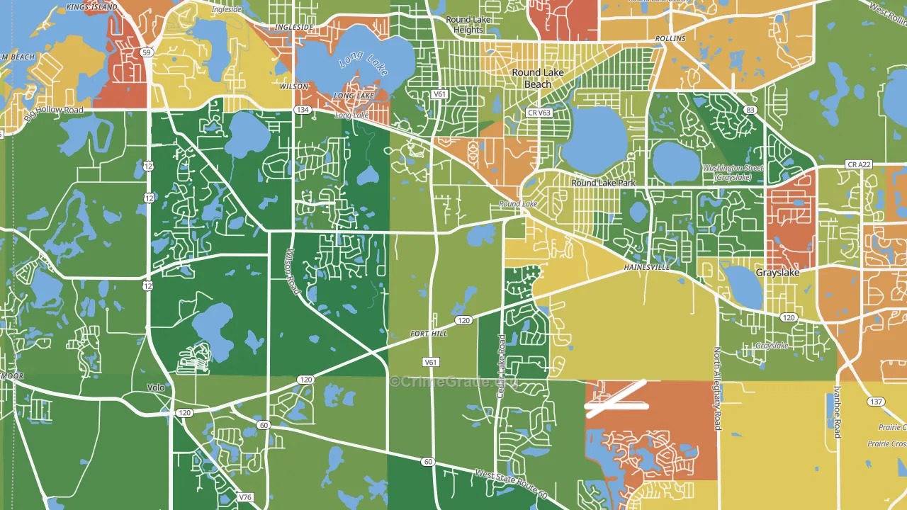 Round Lake, IL Map of Robbery Rates