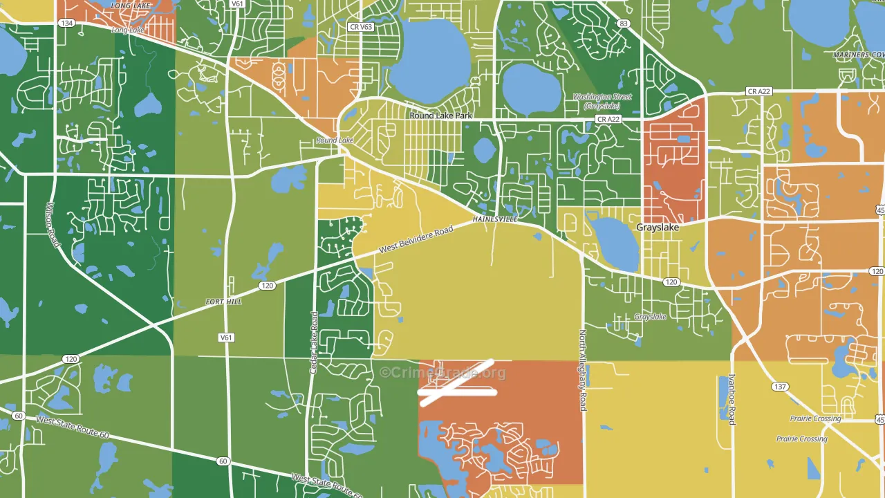 Round Lake Park, IL Map of Robbery Rates