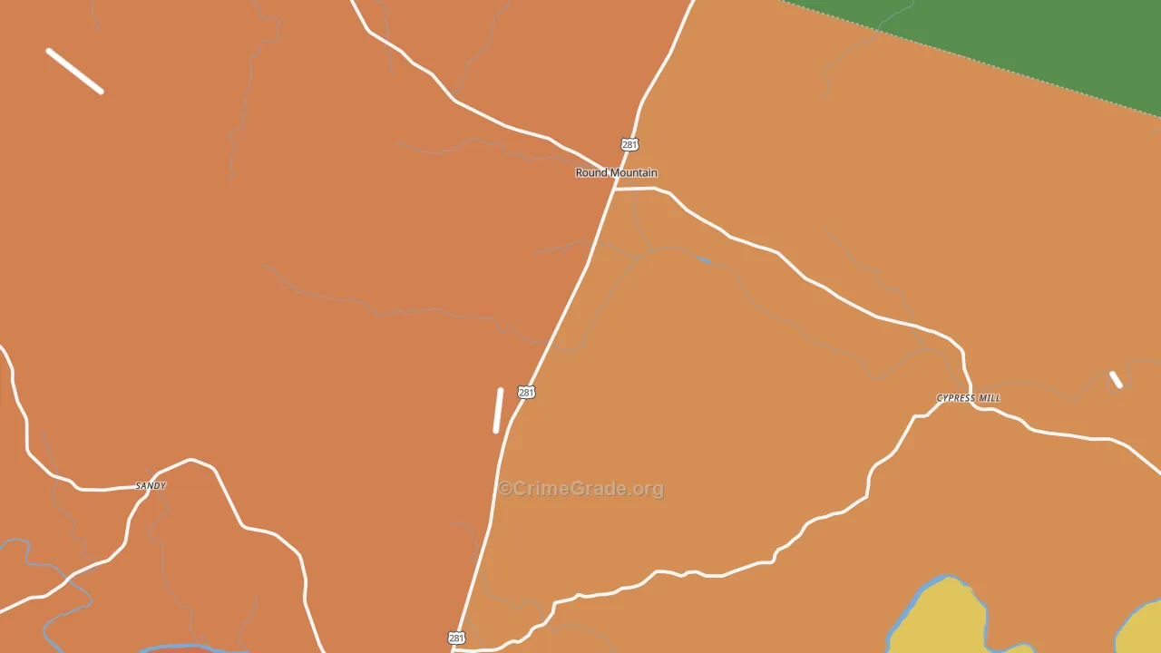 Round Mountain, TX Map of Robbery Rates