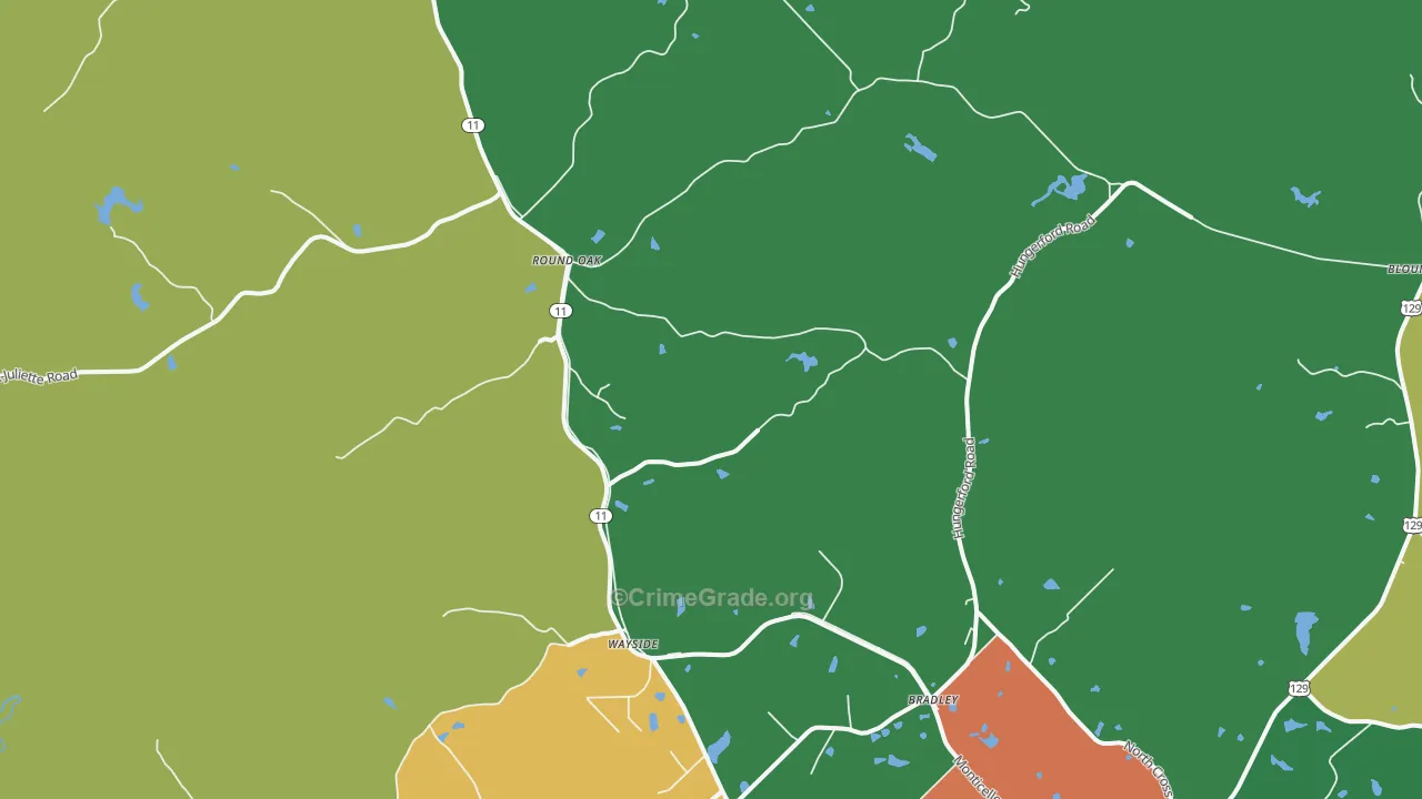 Round Oak, GA Map of Robbery Rates