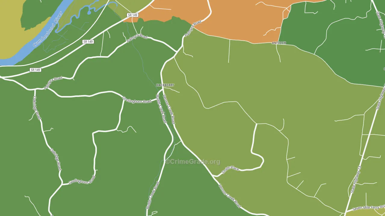 Round Pond, TN Map of Robbery Rates