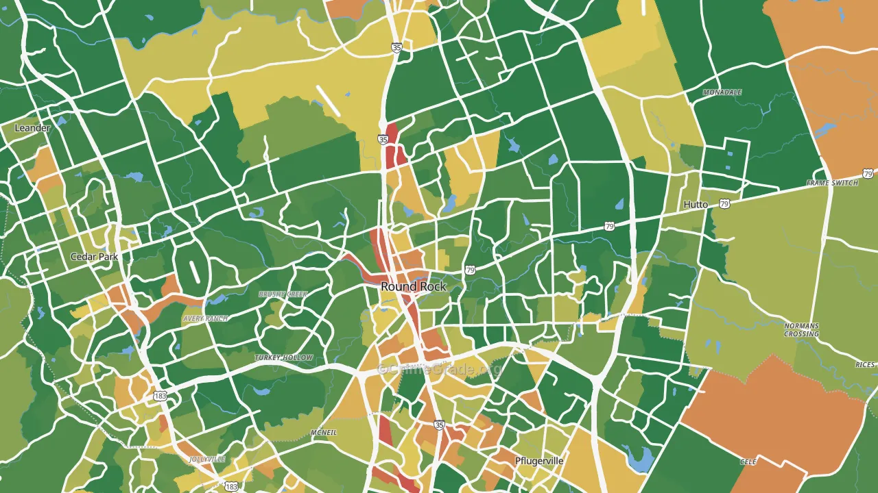 Round Rock, TX Map of Robbery Rates