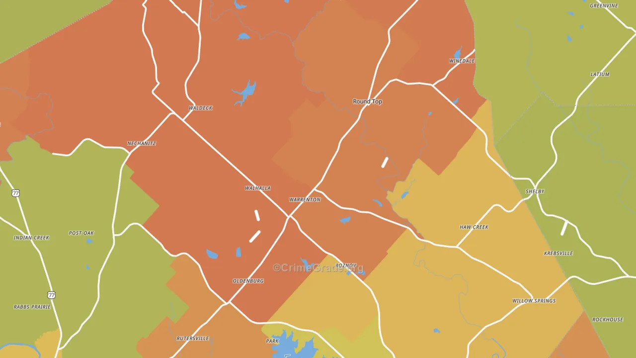 Round Top, TX Map of Robbery Rates