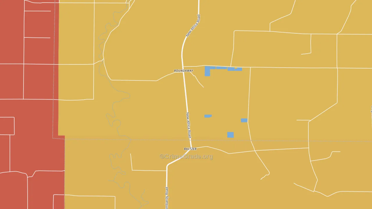 Roundaway, MS Map of Robbery Rates