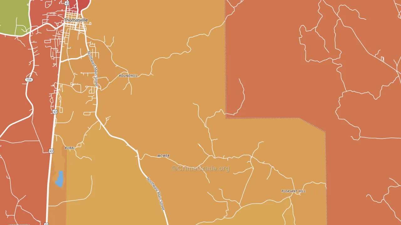 Roundhill, AL Map of Robbery Rates