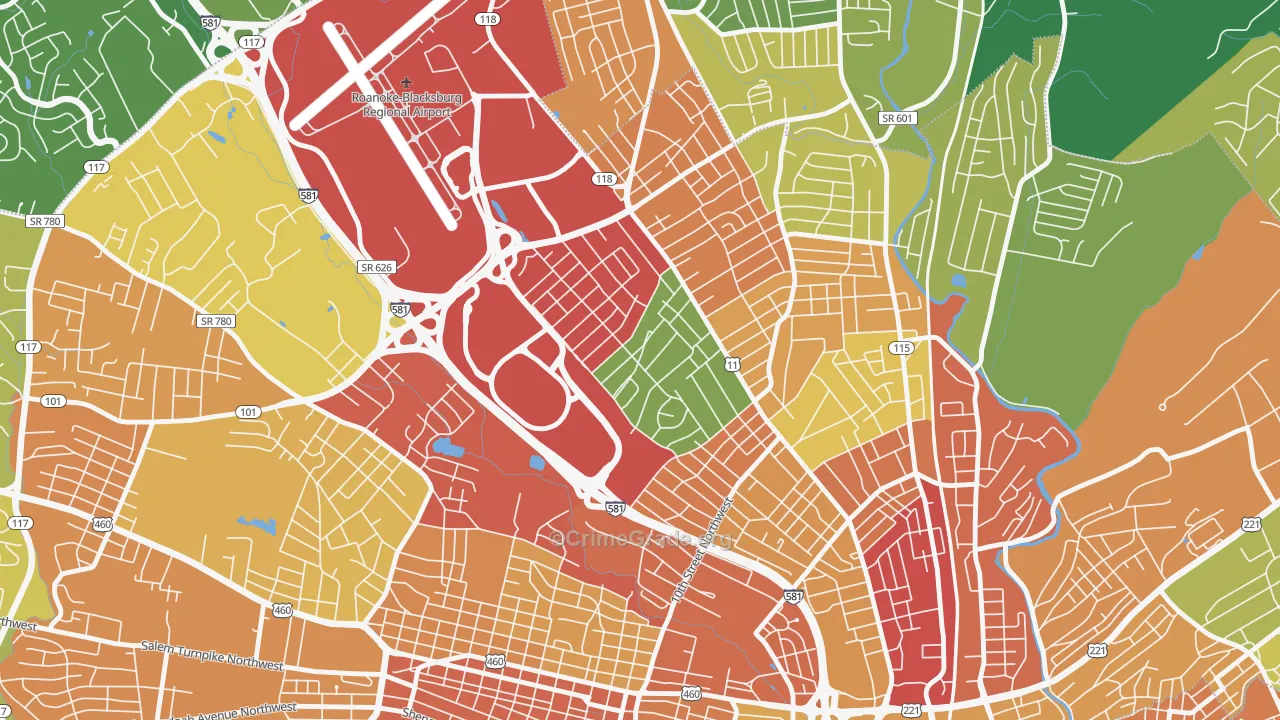 Roundhill, Roanoke, VA Map of Robbery Rates