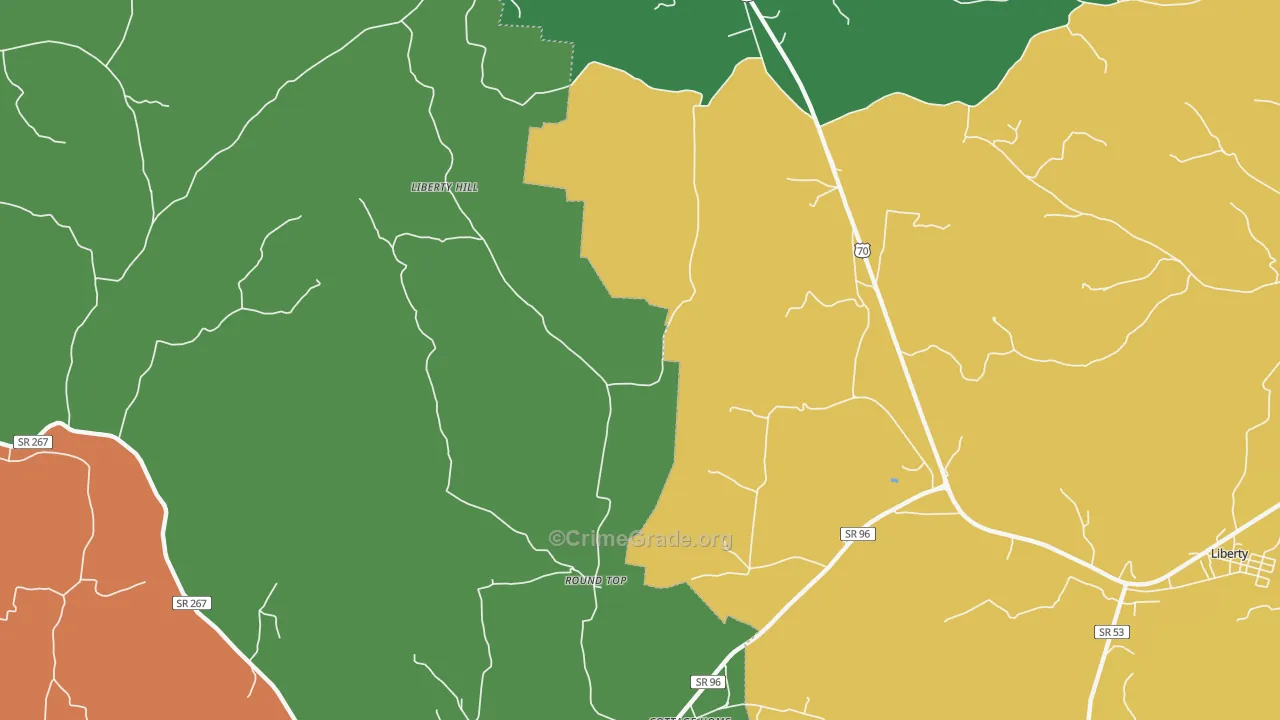 Roundtop, TN Map of Robbery Rates