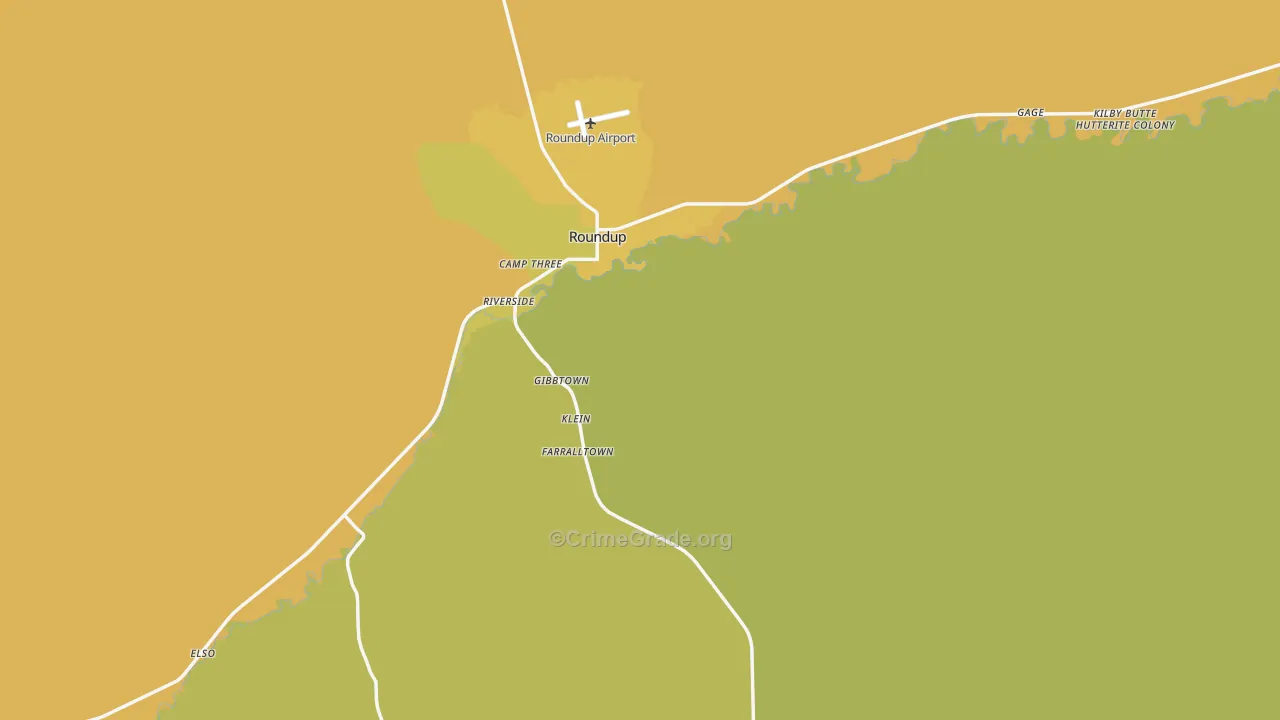 Roundup, MT Map of Robbery Rates