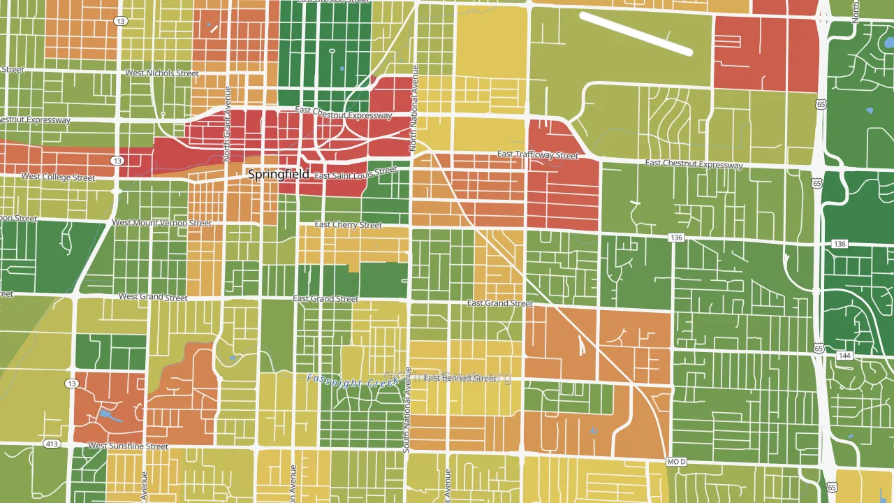 Rountree, Springfield, MO Map of Robbery Rates