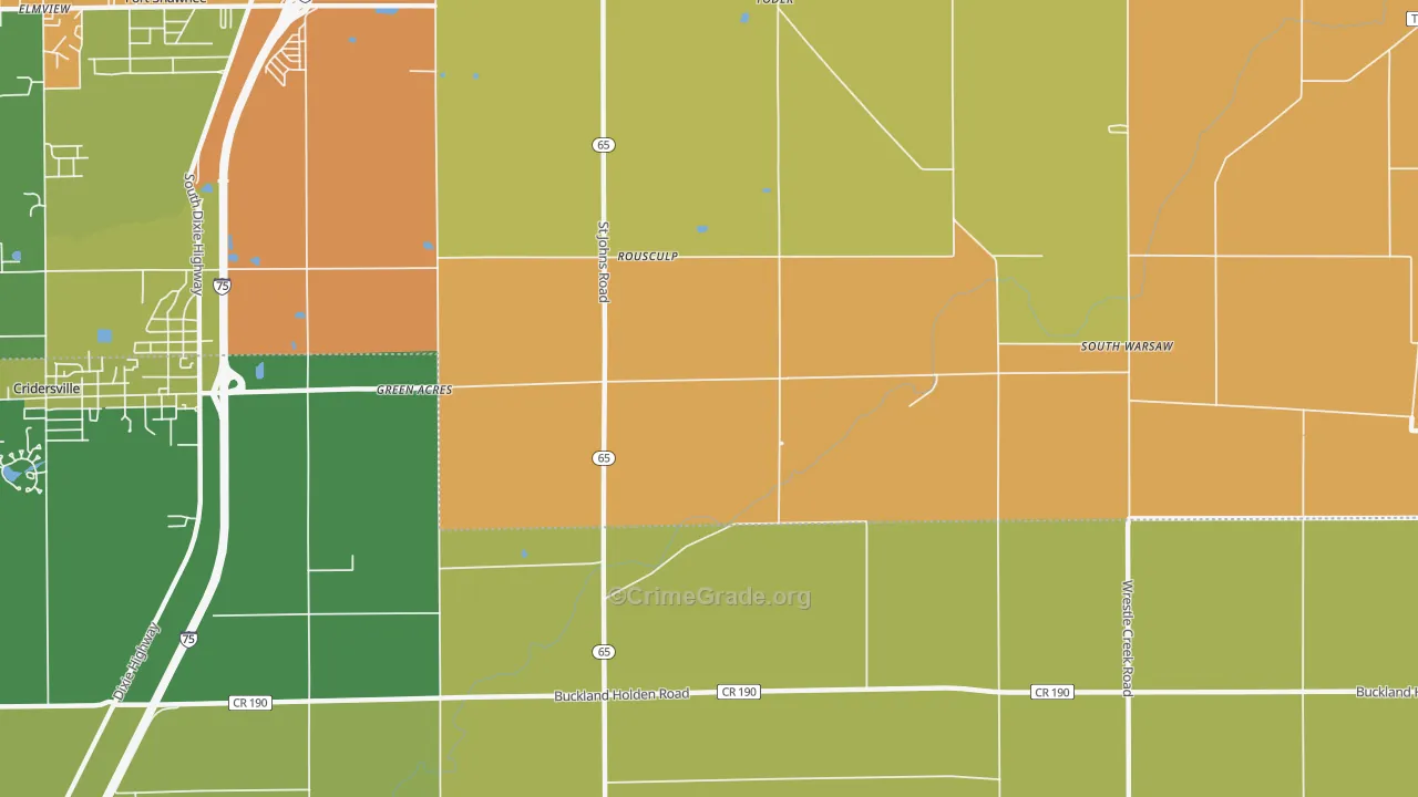 Rousculp, OH Map of Robbery Rates