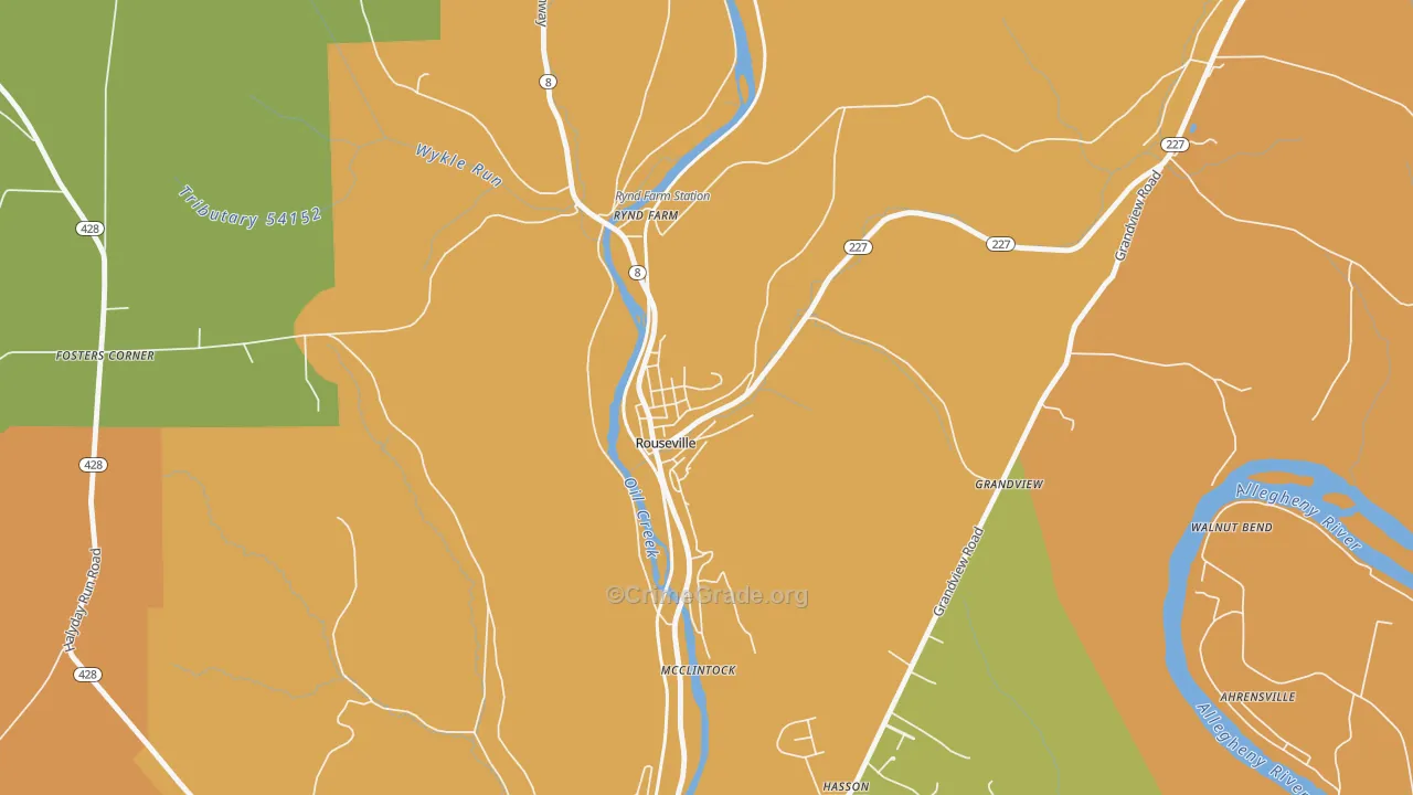 Rouseville, PA Map of Robbery Rates