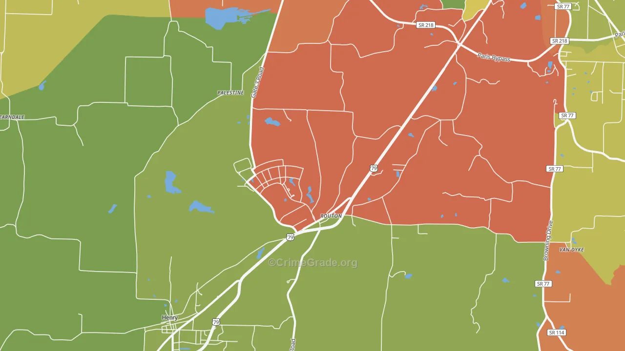 Routon, TN Map of Robbery Rates
