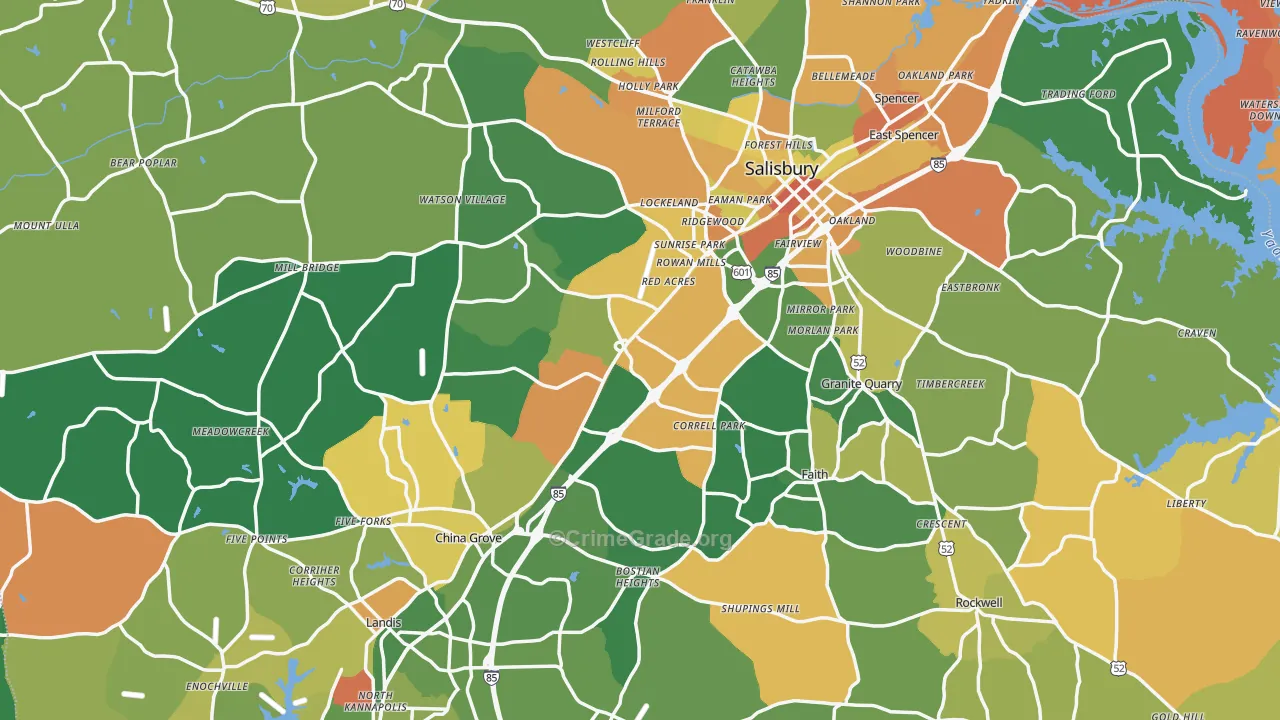 Rowan County, NC Map of Robbery Rates