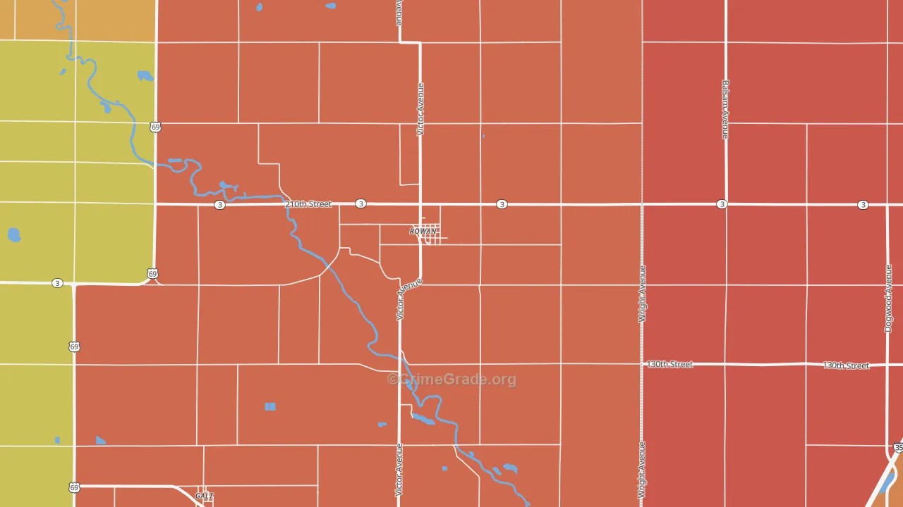 Rowan, IA Map of Robbery Rates