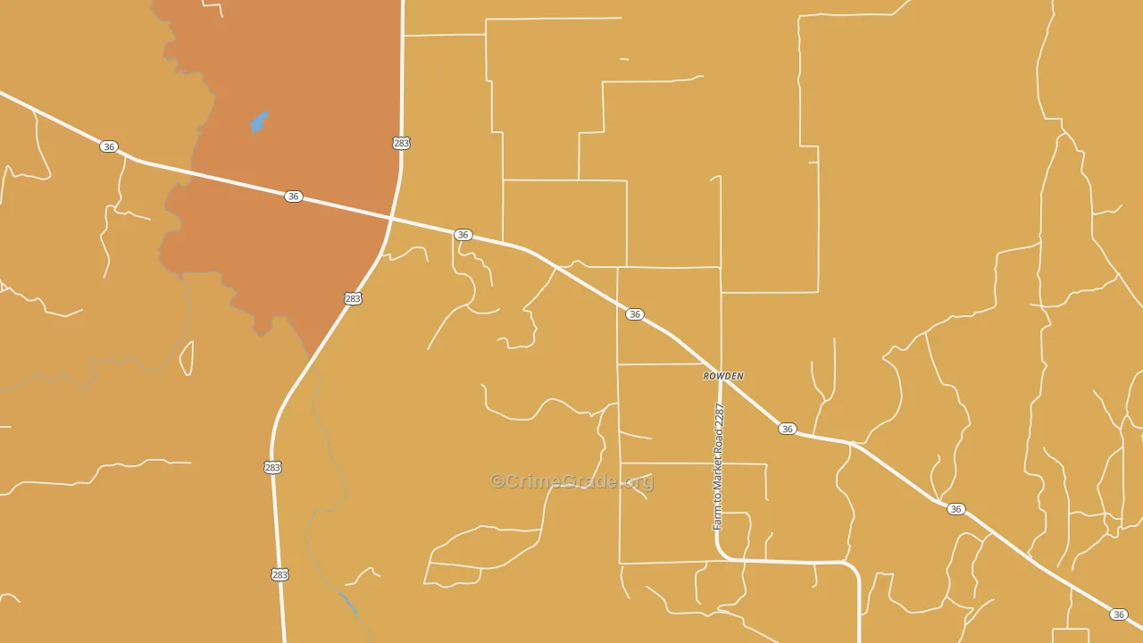 Rowden, TX Map of Robbery Rates