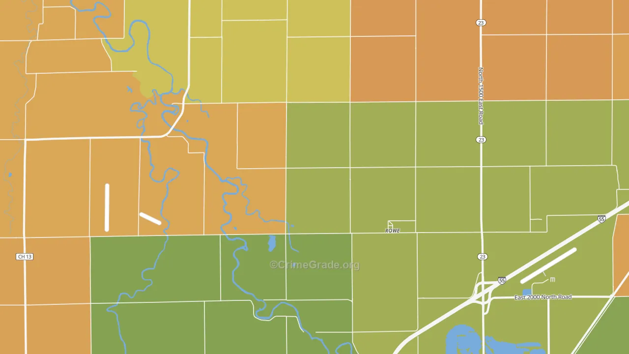Rowe, IL Map of Robbery Rates