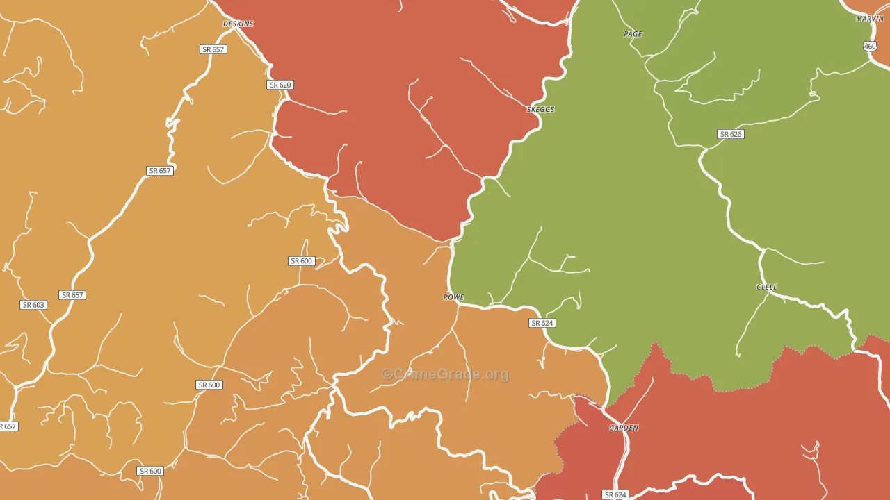 Rowe, VA Map of Robbery Rates