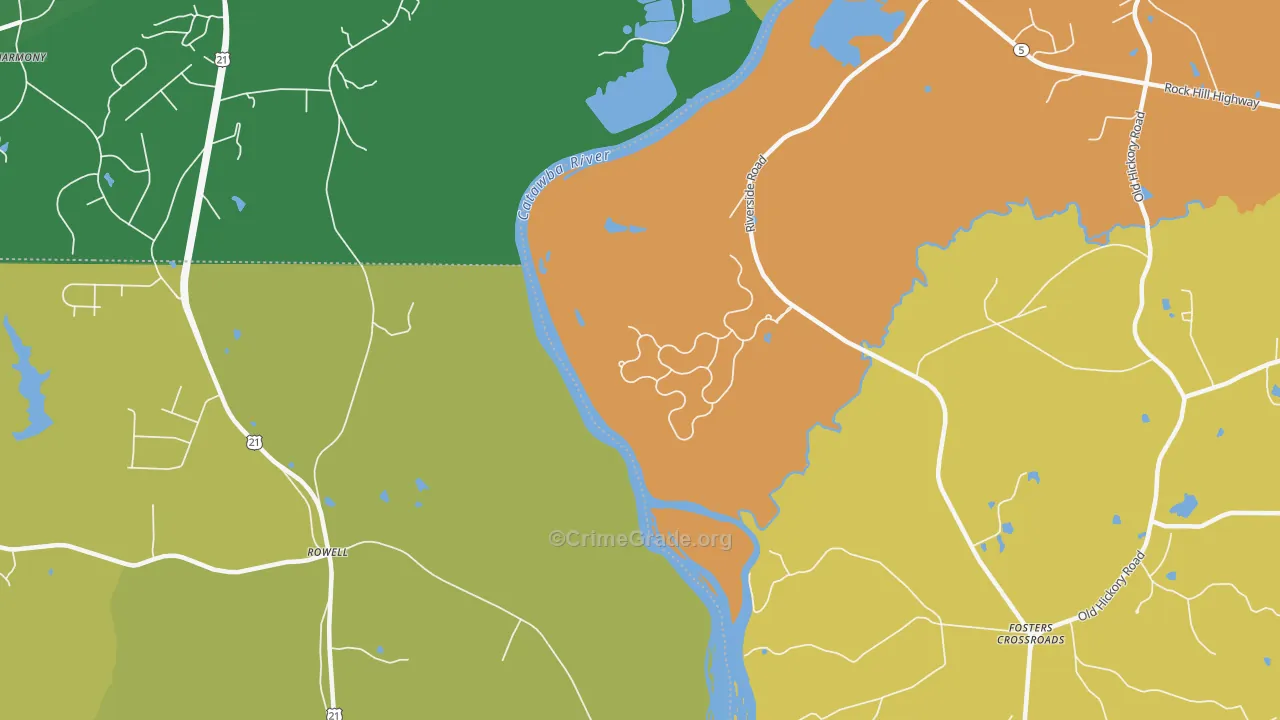 Rowell, SC Map of Robbery Rates