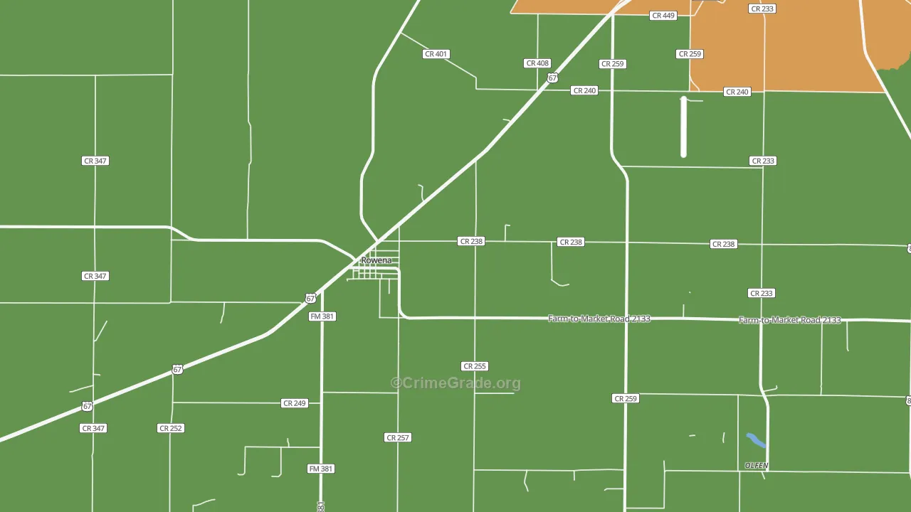 Rowena, TX Map of Robbery Rates