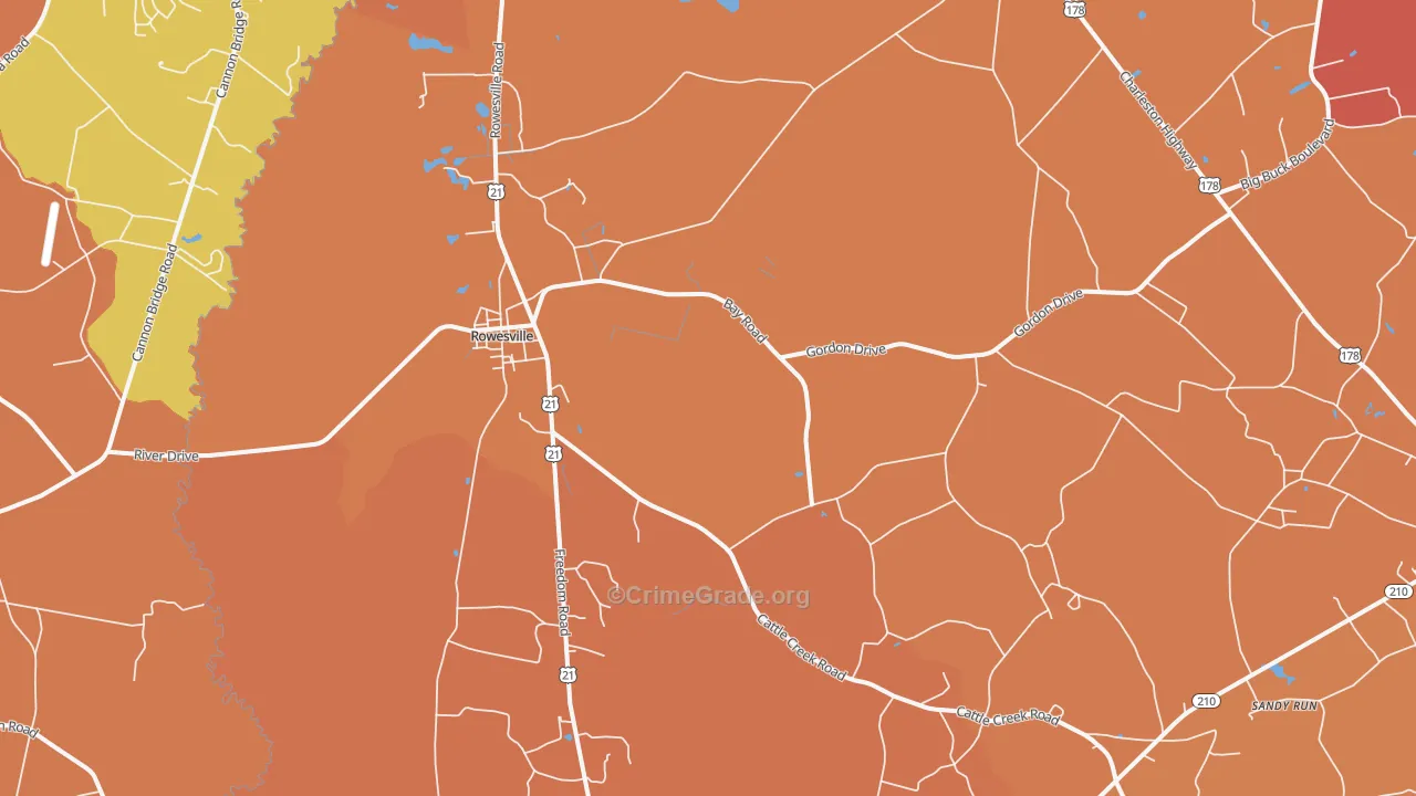 Rowesville, SC Map of Robbery Rates