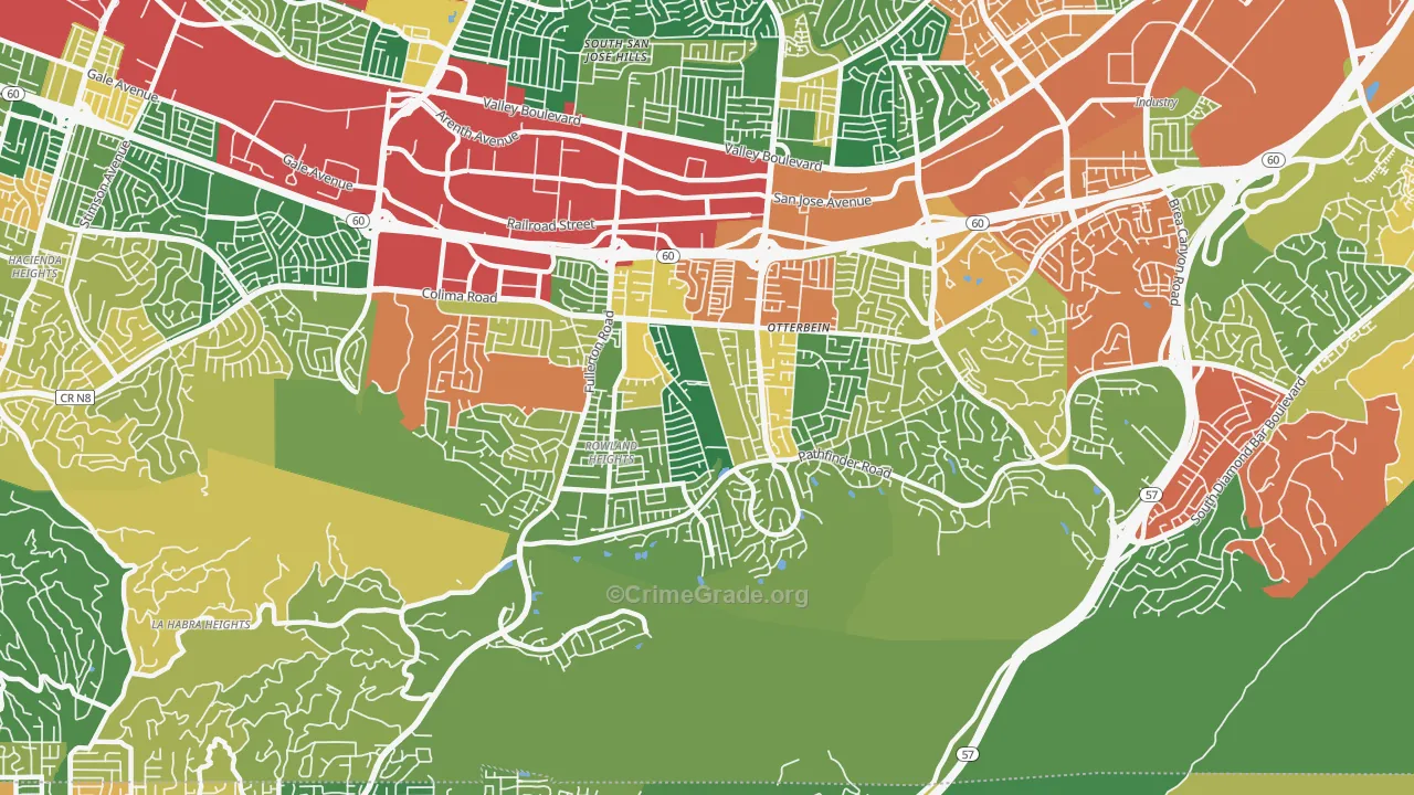 Rowland Heights, CA Map of Robbery Rates