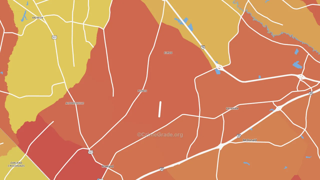 Rowland, NC Map of Robbery Rates
