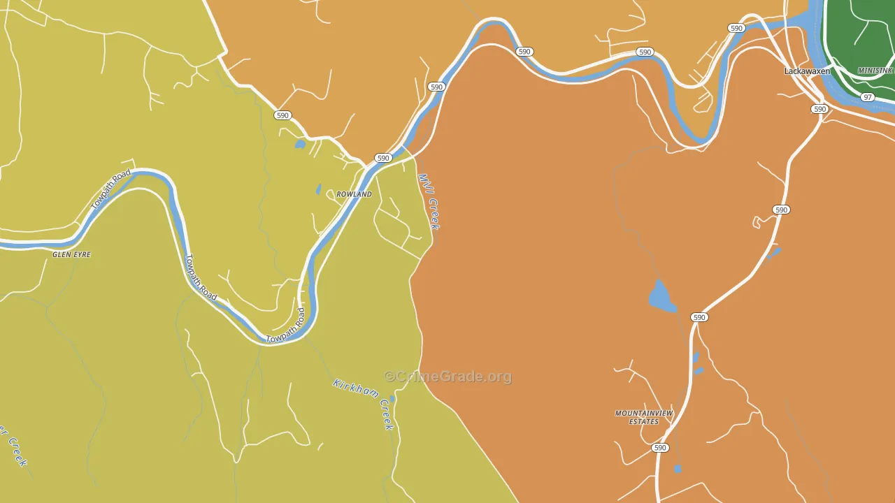 Rowland, PA Map of Robbery Rates
