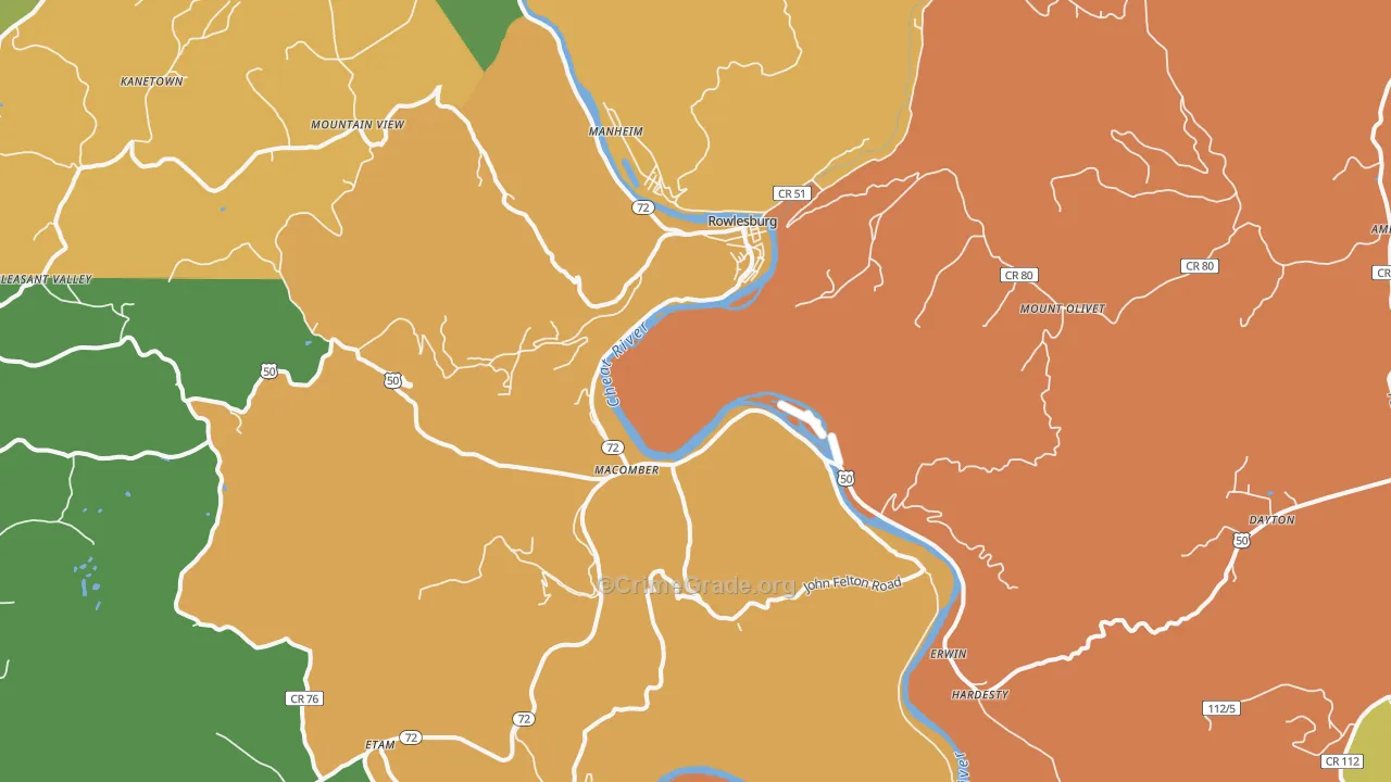 Rowlesburg, WV Map of Robbery Rates
